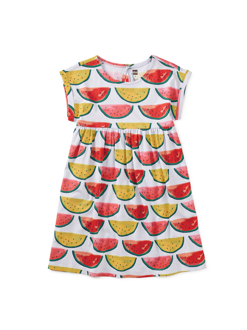 Short Sleeve Empire Dress in Painted Watermelons - View 1