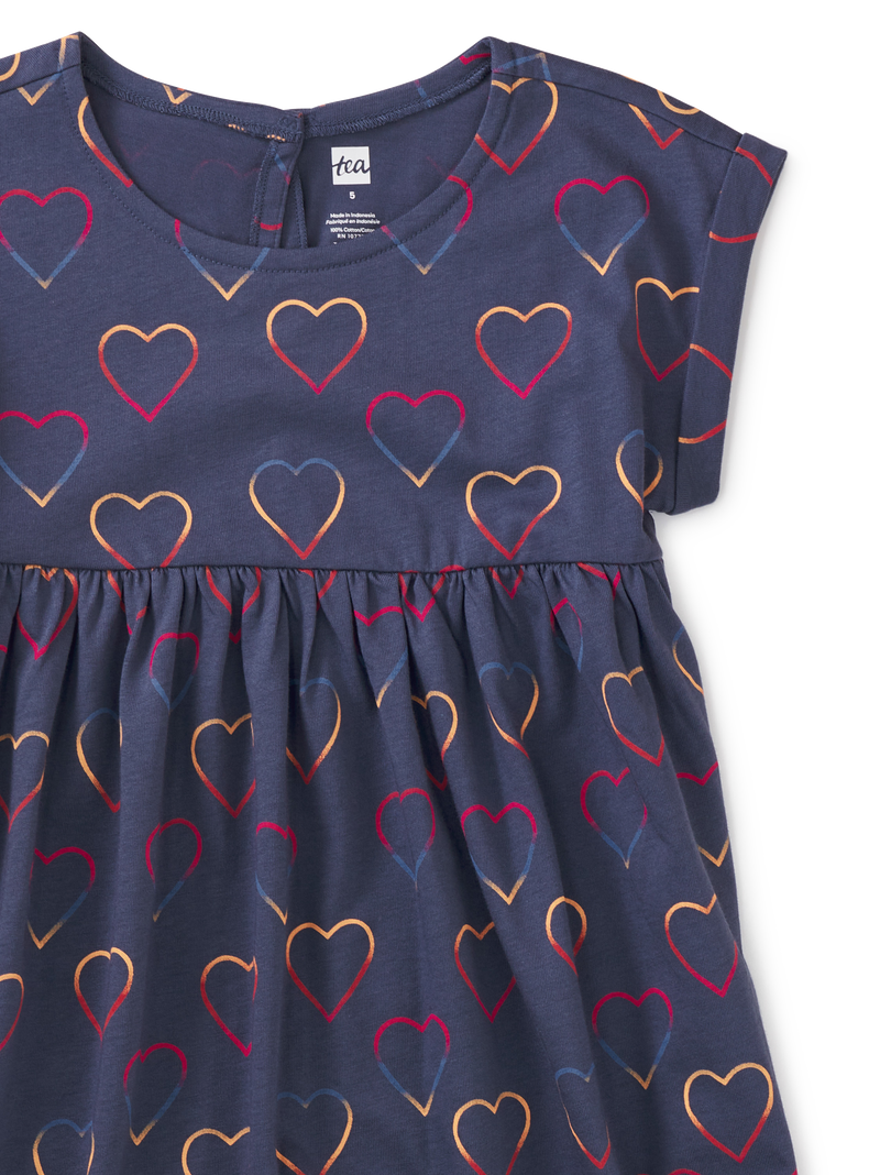 Short Sleeve Empire Dress in Ombre Hearts In Blue - View 2