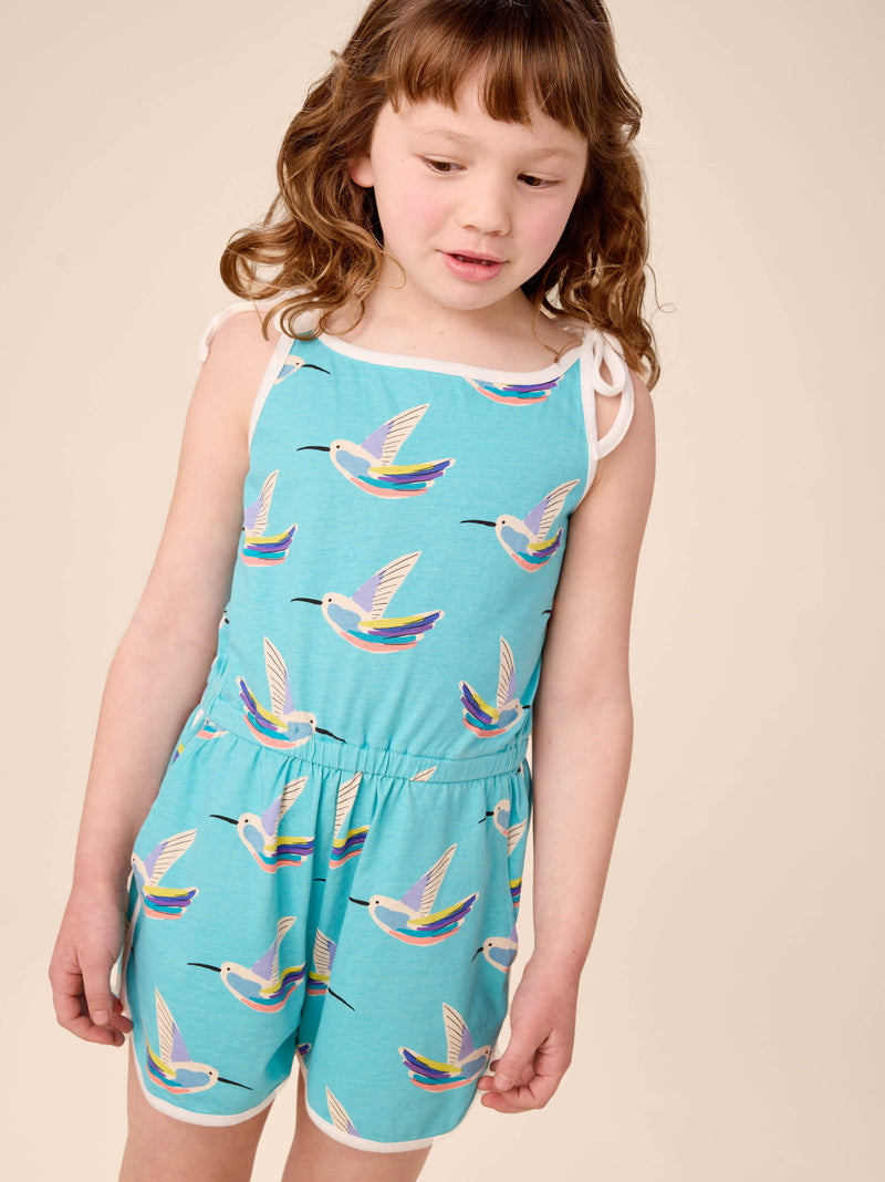 Tie Shoulder Sporty Romper in Hummingbird Haven - View 2