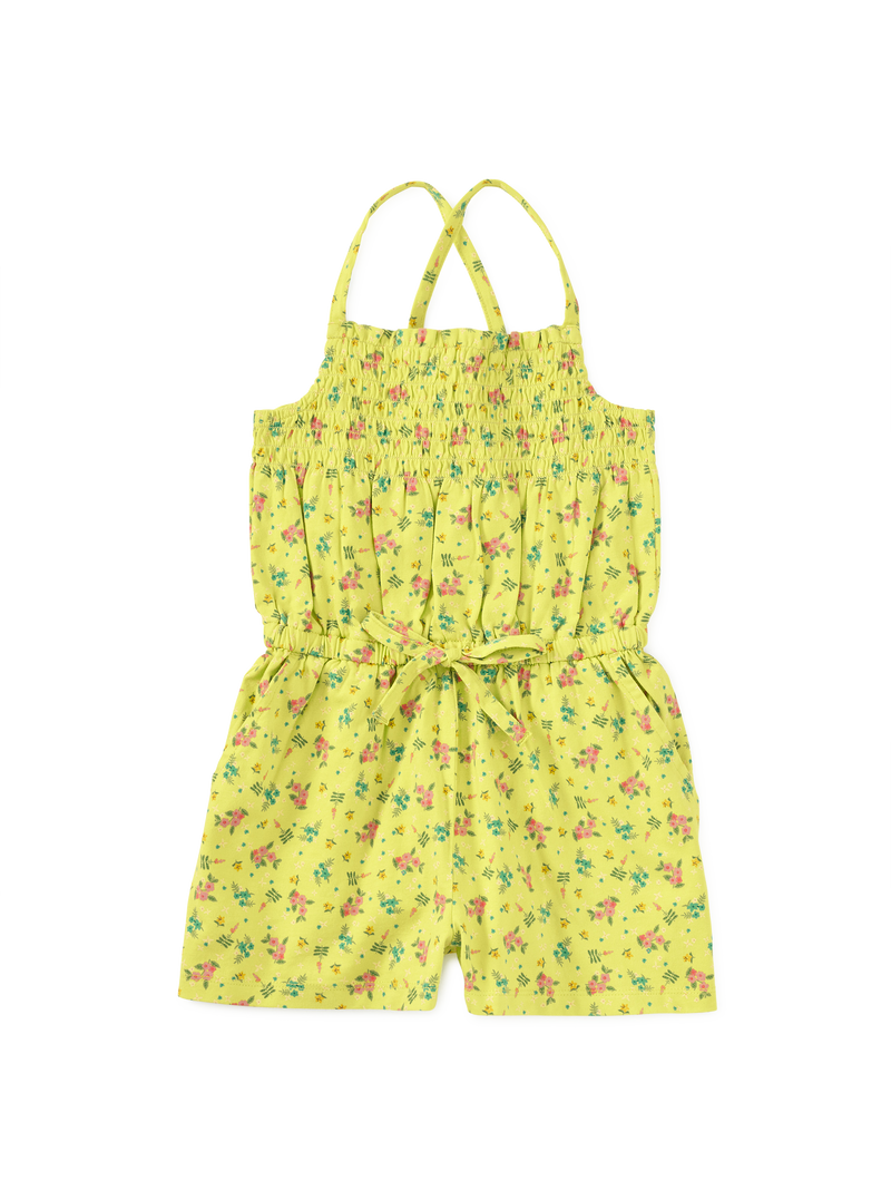 Smocked Strappy Romper in Tropical Floral Ditsy - View 1