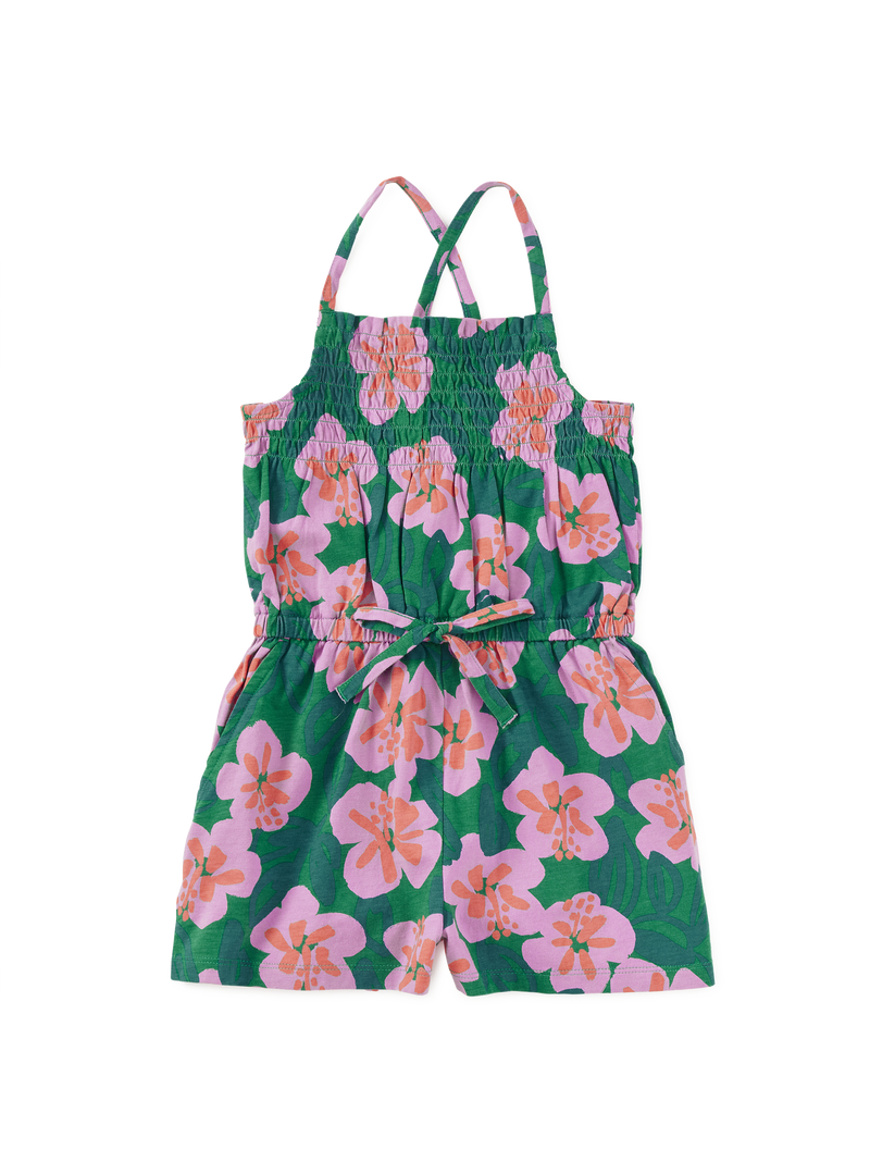 Smocked Strappy Romper in Bold Hibiscus - View 1