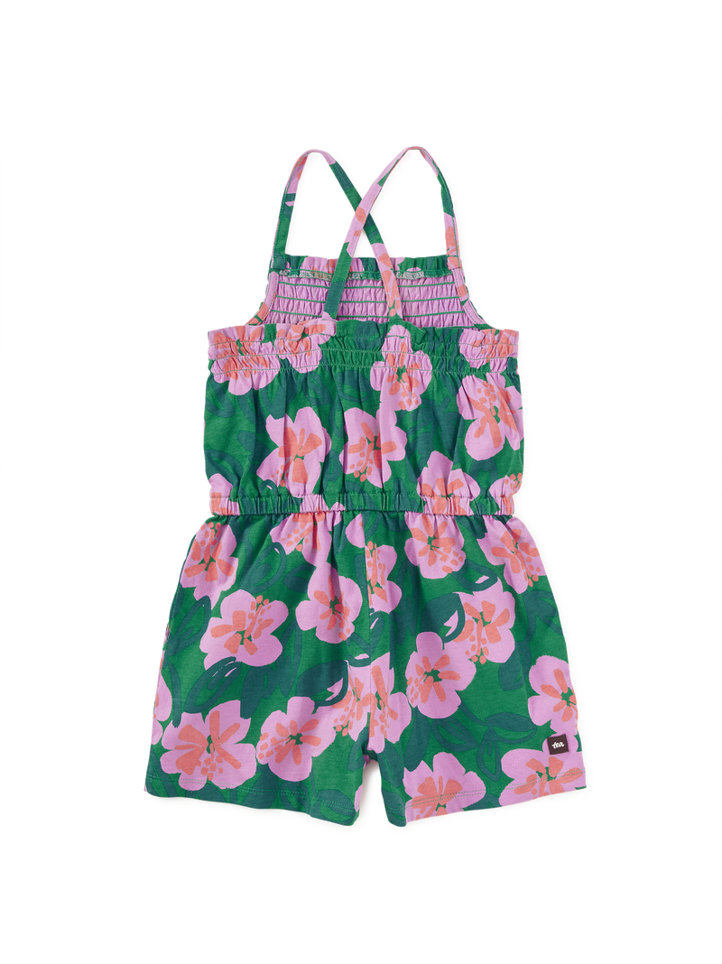 Smocked Strappy Romper in Bold Hibiscus - View 2