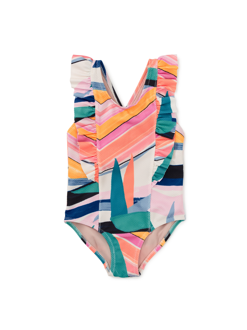 Ruffle One-Piece Swimsuit in Bird Of Paradise Stripe - View 1