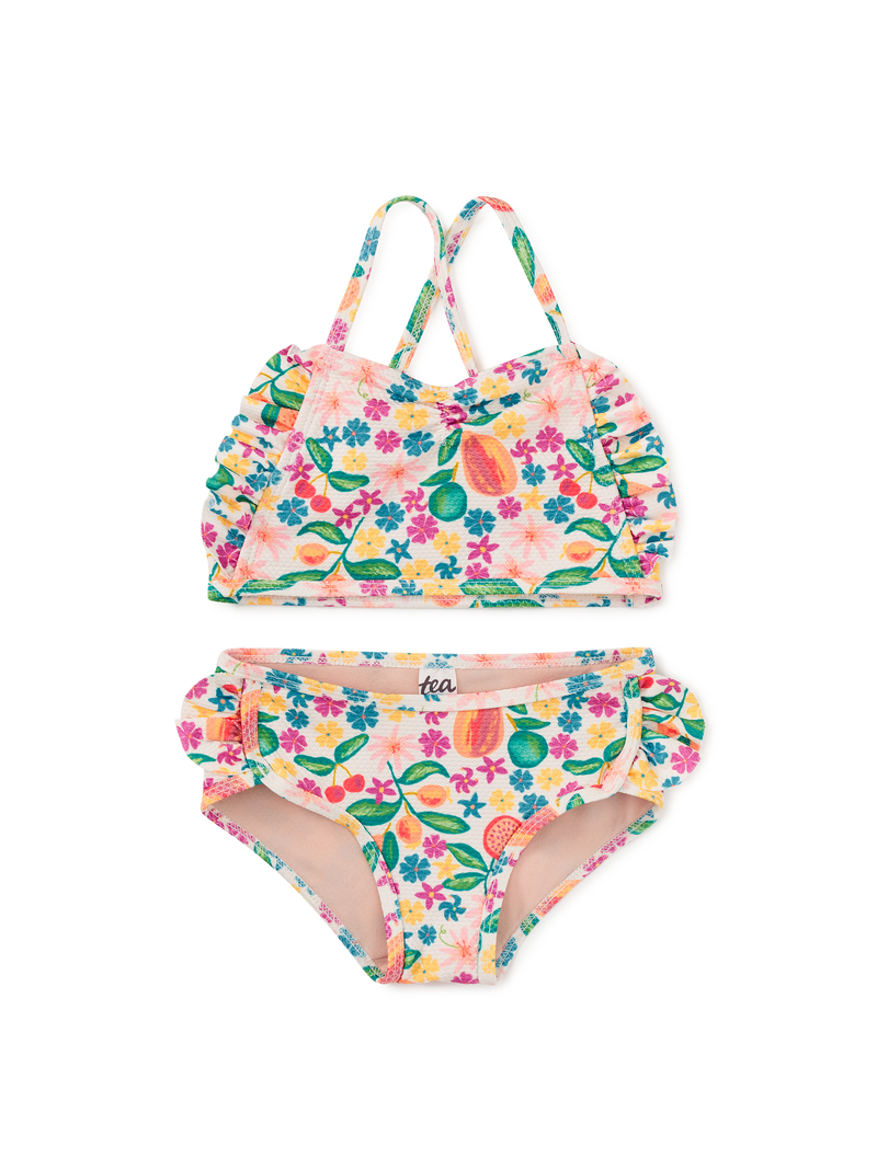 Ruffle Two-Piece Swim Set in Tropical Fruit Floral - View 1