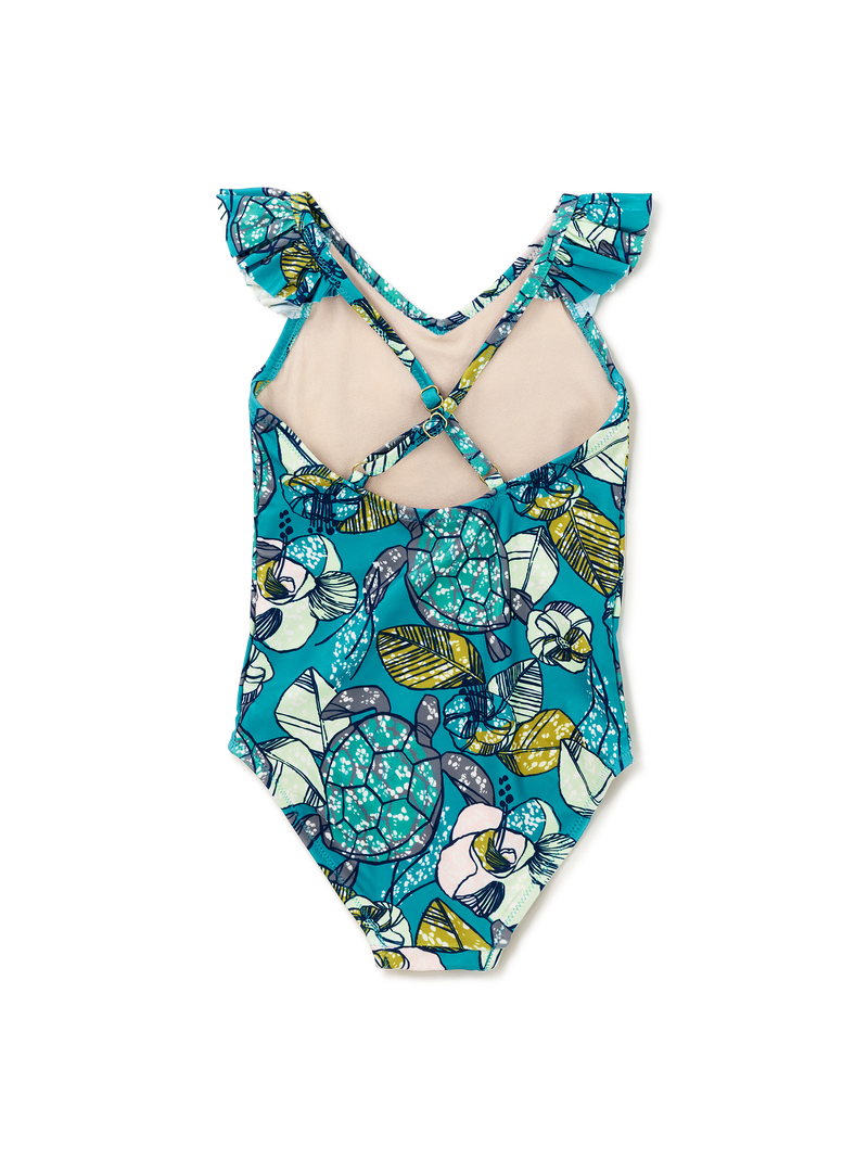 Ruffle One-Piece Swimsuit in Turtle Floral Wax Print - View 2