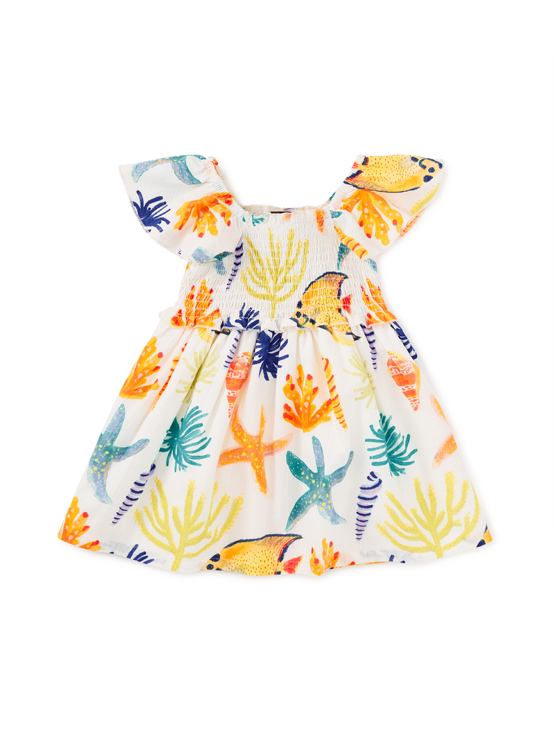 Flutter Sleeve Smocked Dress in Watercolor Sea Life - View 2