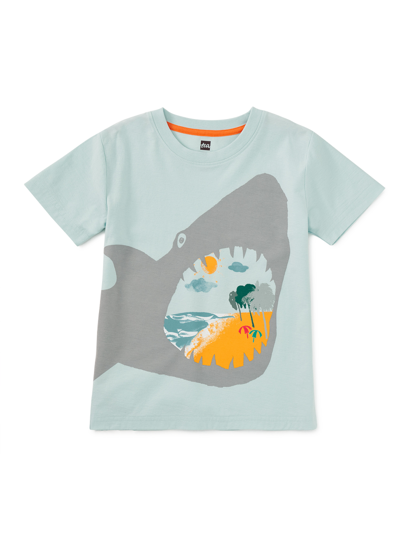 Shark Bite Beach Graphic Tee in Blue Glow - View 1