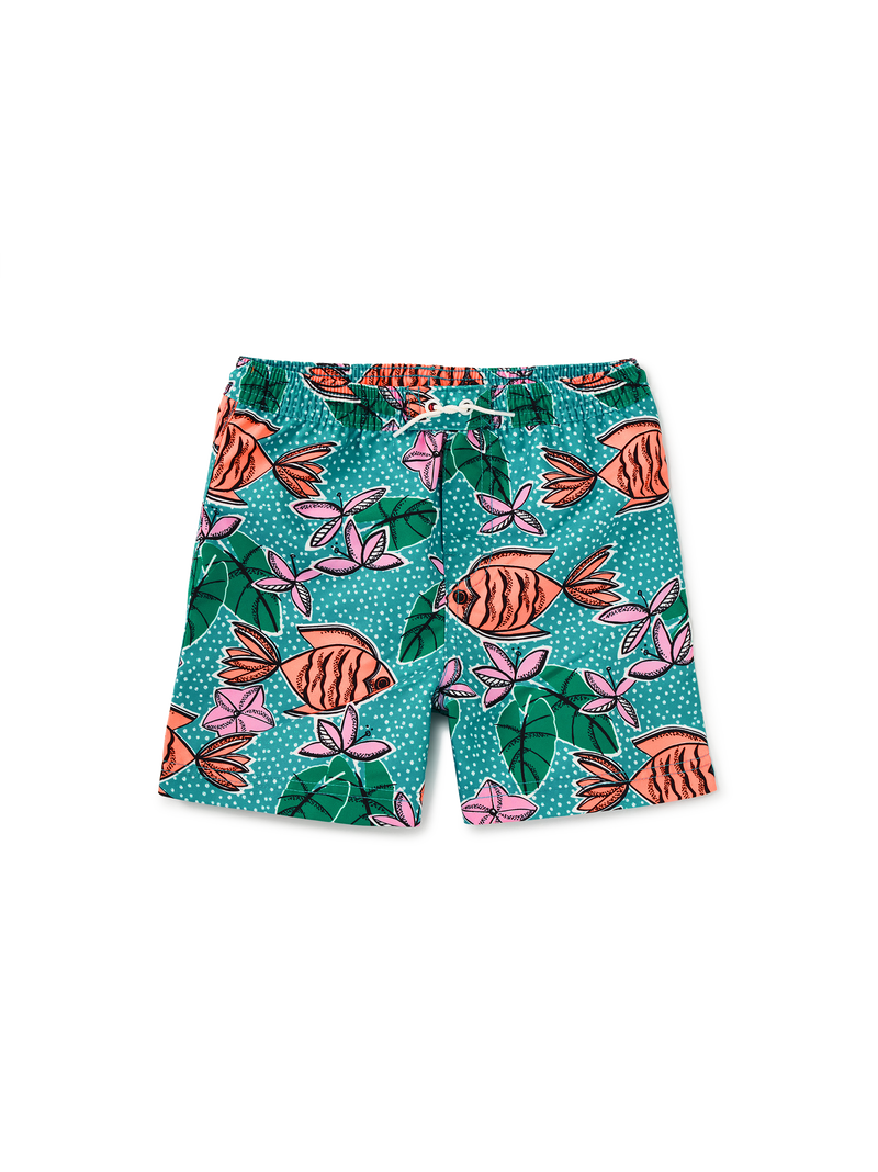Mid-Length Swim Trunks in Brazilian Tropical Fish - View 1