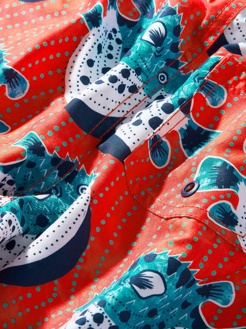 Mid-Length Swim Trunks in Batik Watamu Puffer Fish - View 2