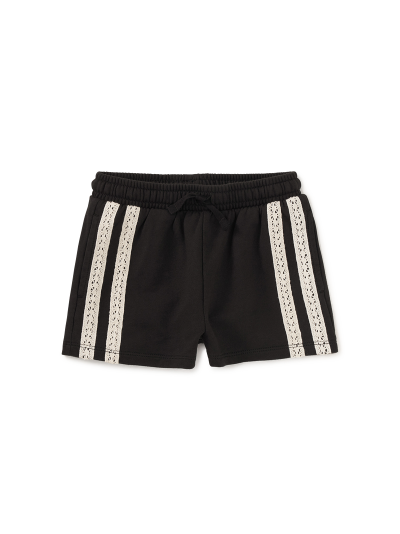 Crochet Sporty Shorts in Jet Black - View 1