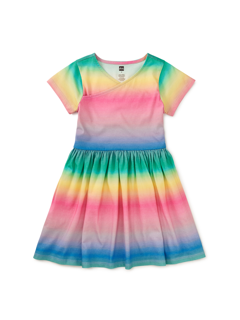 Short Sleeve Wrap Neck Dress in Rio De Janeiro Rainbow - View 1