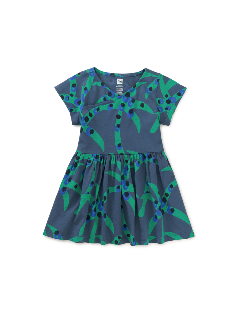 Short Sleeve Wrap Neck Dress in Spotted Palms - View 2