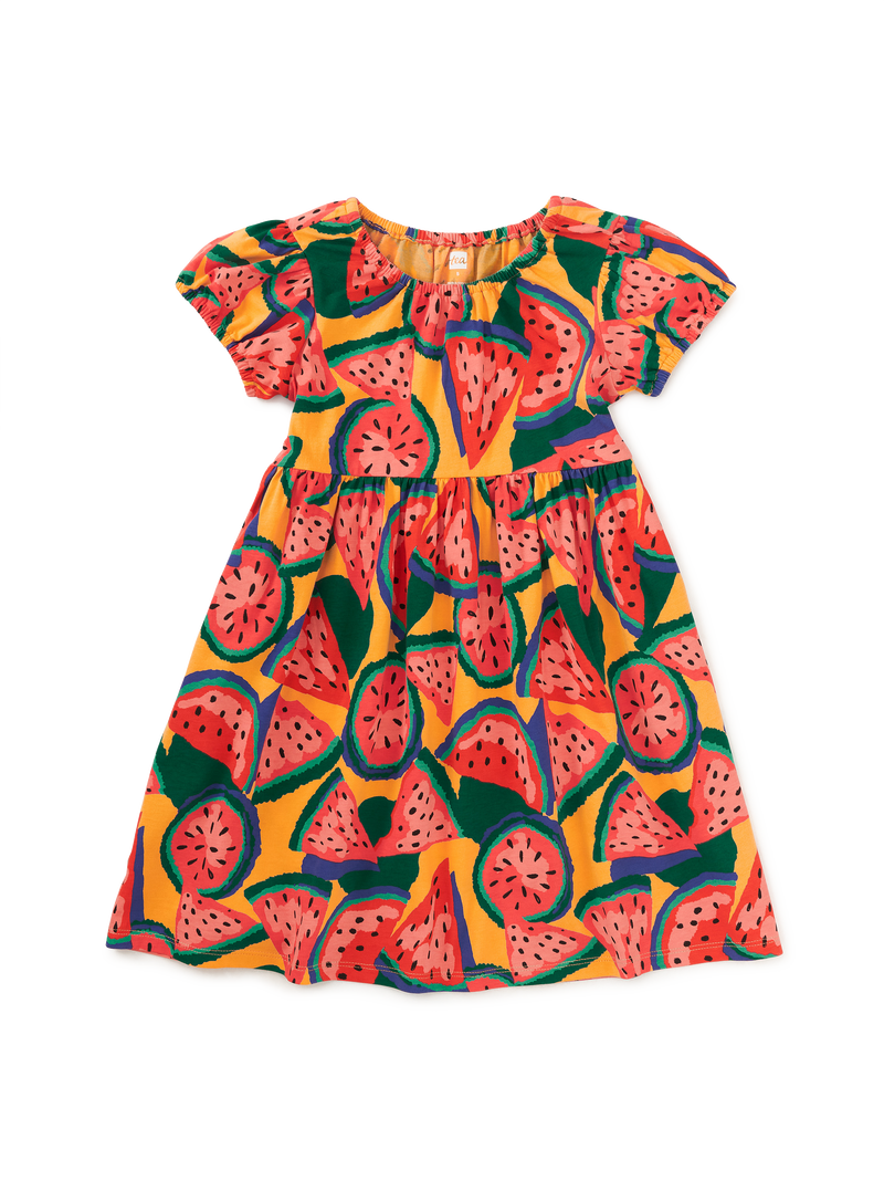 Puff Sleeve Empire Dress in Wiggly Watermelons - View 1