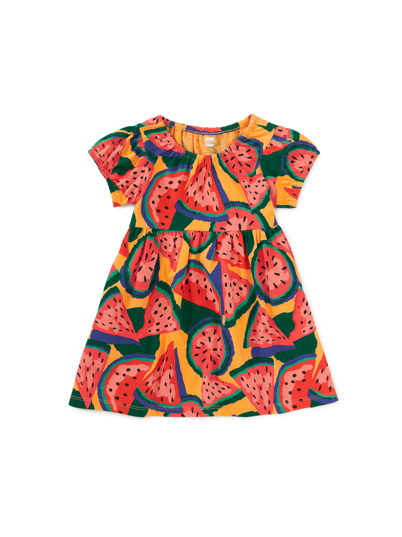 Puff Sleeve Empire Dress in Wiggly Watermelons - View 2