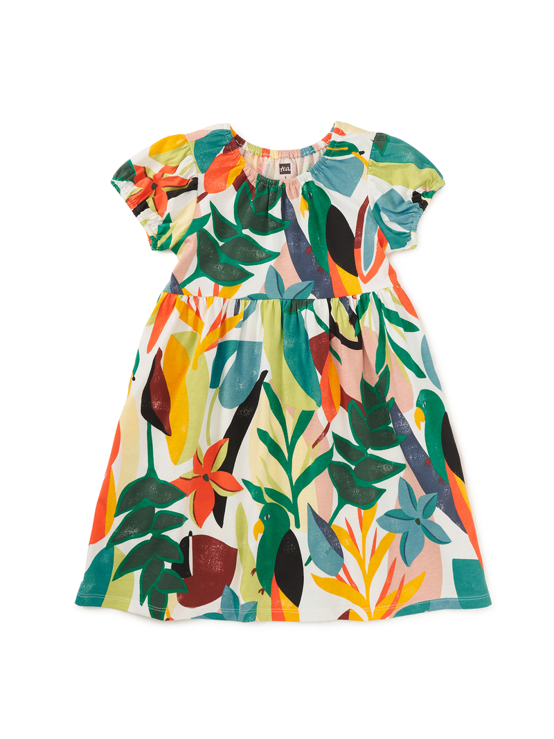 Puff Sleeve Empire Dress in Parakeet Tropicalia - View 1