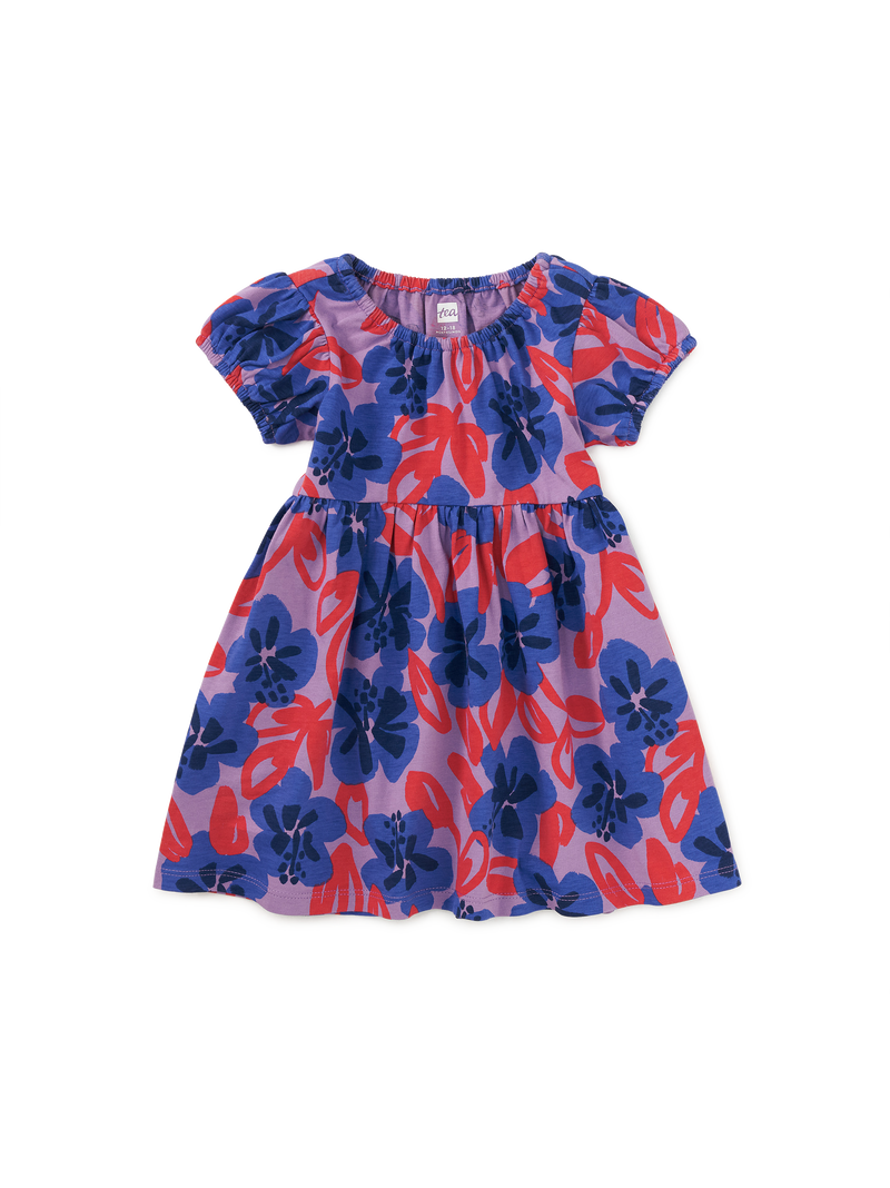 Puff Sleeve Empire Dress in Pop Hibiscus - View 2