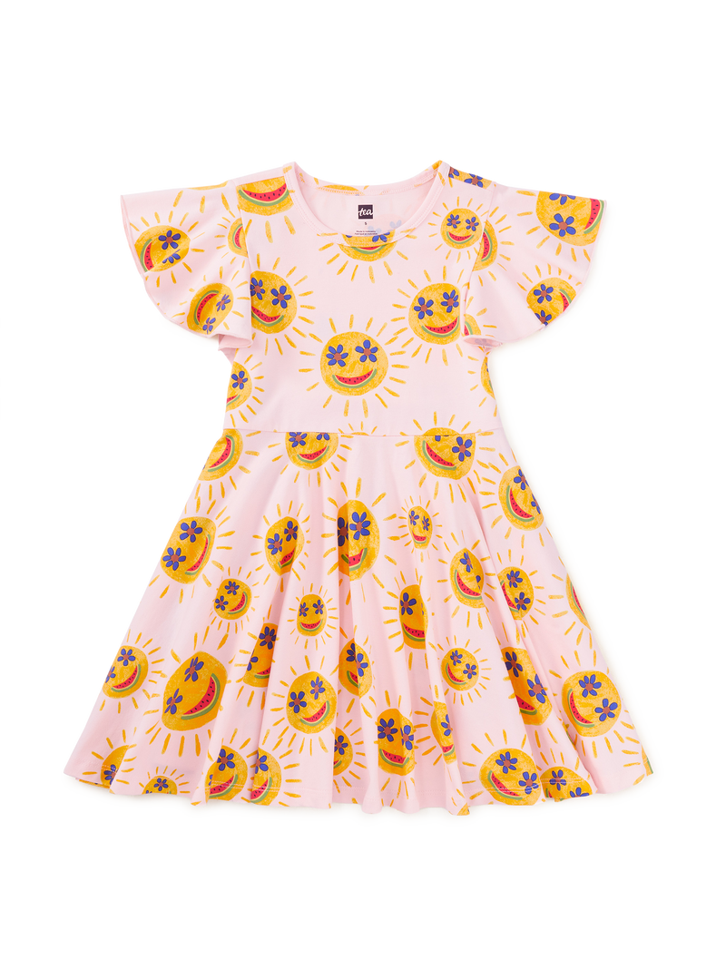 Flutter Sleeve Twirl Dress in Smiley Sun - View 1