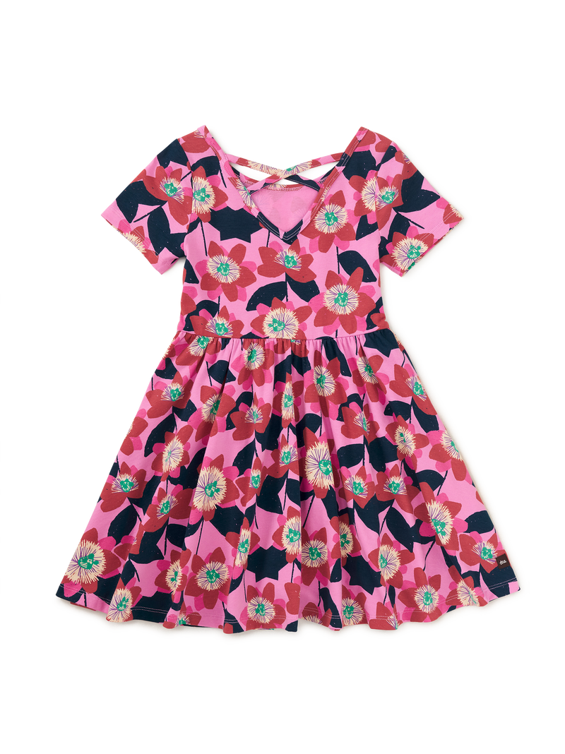 Short Sleeve Ballet Dress in Block Print Passion Flower - View 2