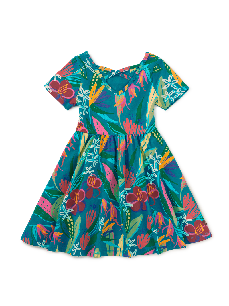Short Sleeve Ballet Dress in Tropical Floral Burst - View 2
