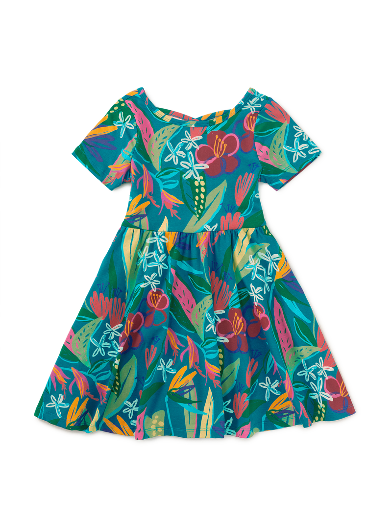 Short Sleeve Ballet Dress in Tropical Floral Burst - View 1