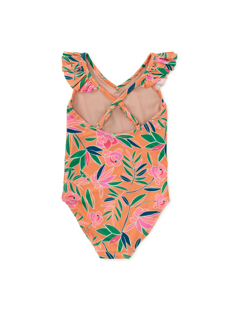 Ruffle One-Piece Swimsuit in Tropical Gardenias - View 2