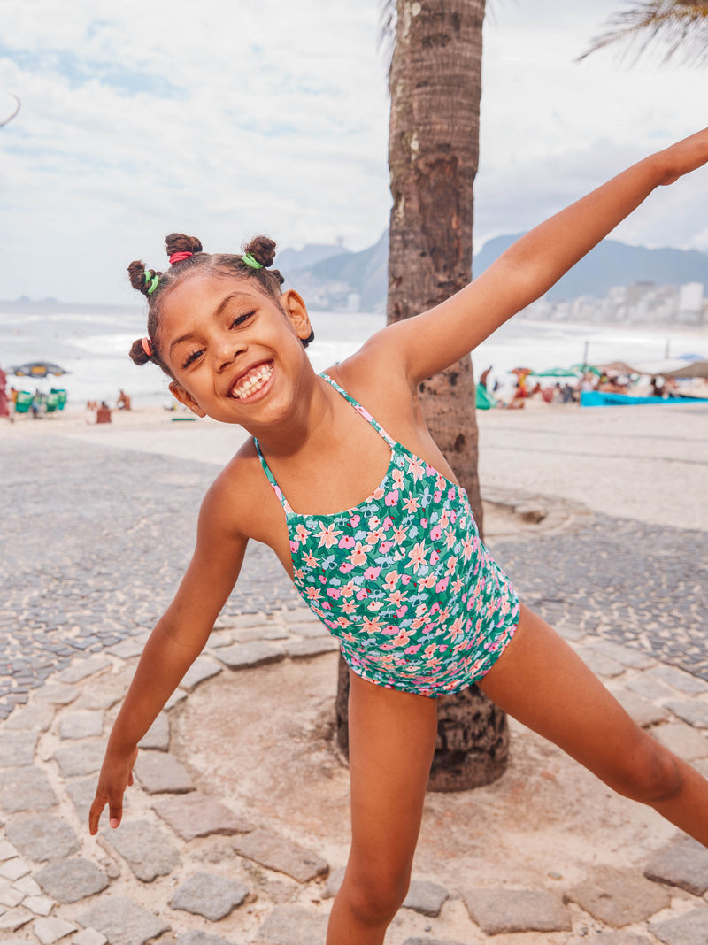 Cross Back One-Piece Swimsuit in Orchid Ditsy - View 2