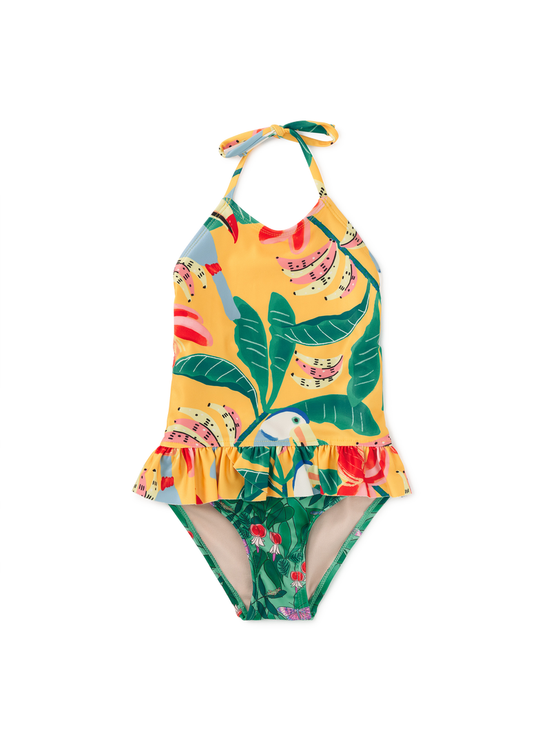 Peplum One-Piece Swimsuit in Toucan Banana Tree - View 1