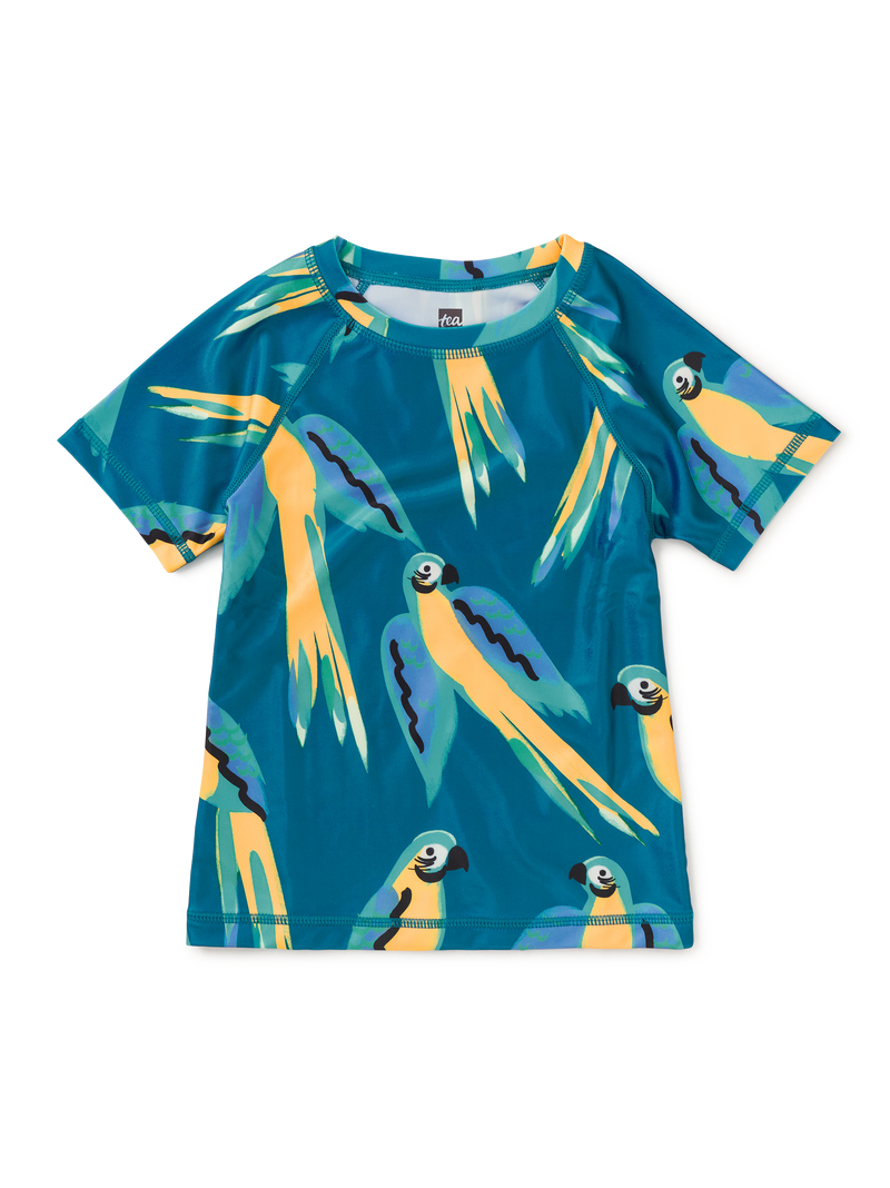 Short Sleeve Rash Guard in Blue And Yellow Macaws - View 1