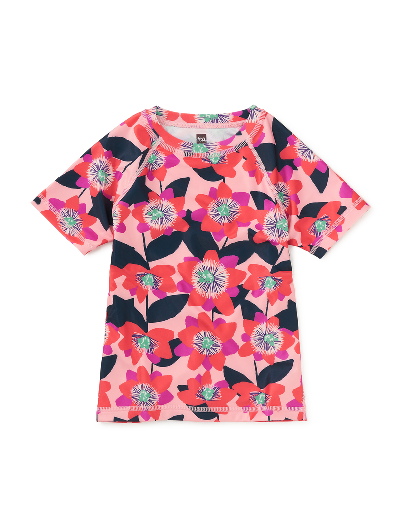 Short Sleeve Rash Guard in Block Print Passion Flower - View 1