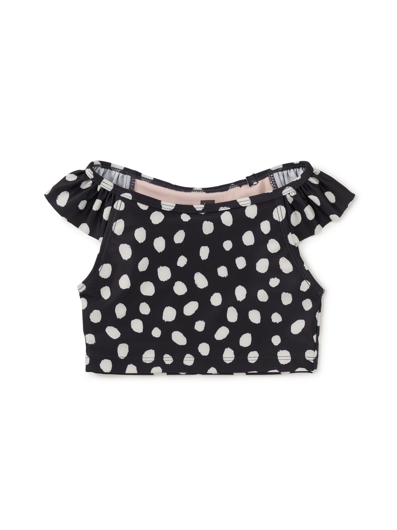 Ruffle Sleeve Tankini Swim Top in Jaguar Spot Dots - View 1