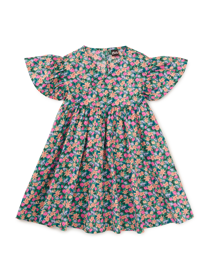 Wrap Neck Flutter Dress in Orchid Ditsy - View 1