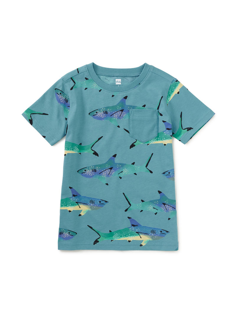 Printed Pocket Tee in Painted Shark - View 1