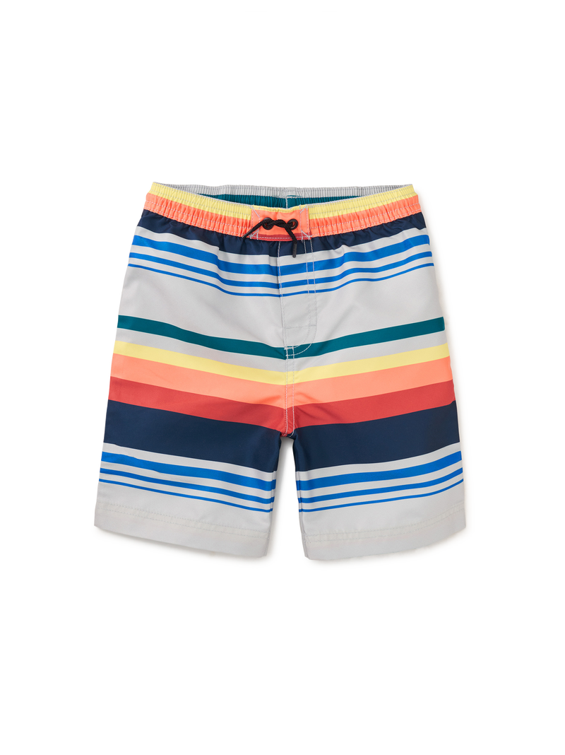 Full-Length Swim Trunks in Mediterranean Stripe - View 1