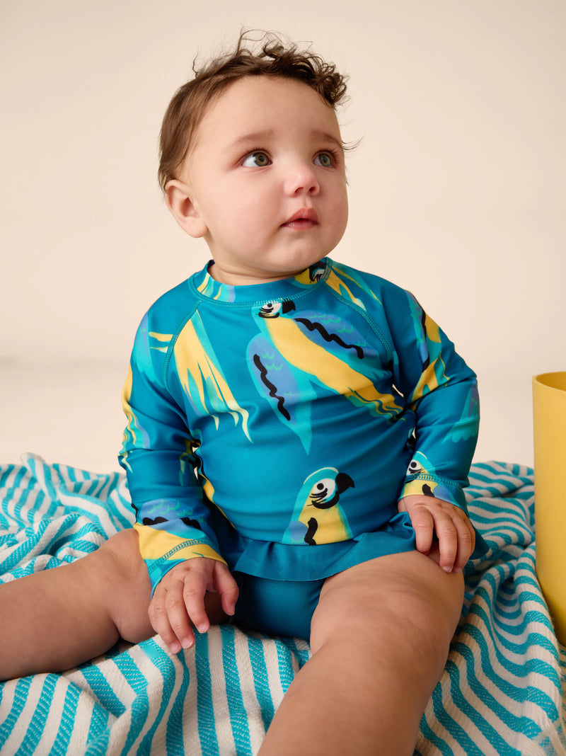Rash Guard Baby Swim Set in Blue And Yellow Macaws - View 2