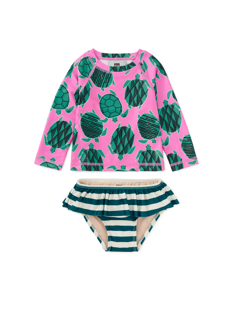 Rash Guard Baby Swim Set in Tiled Turtles - View 1