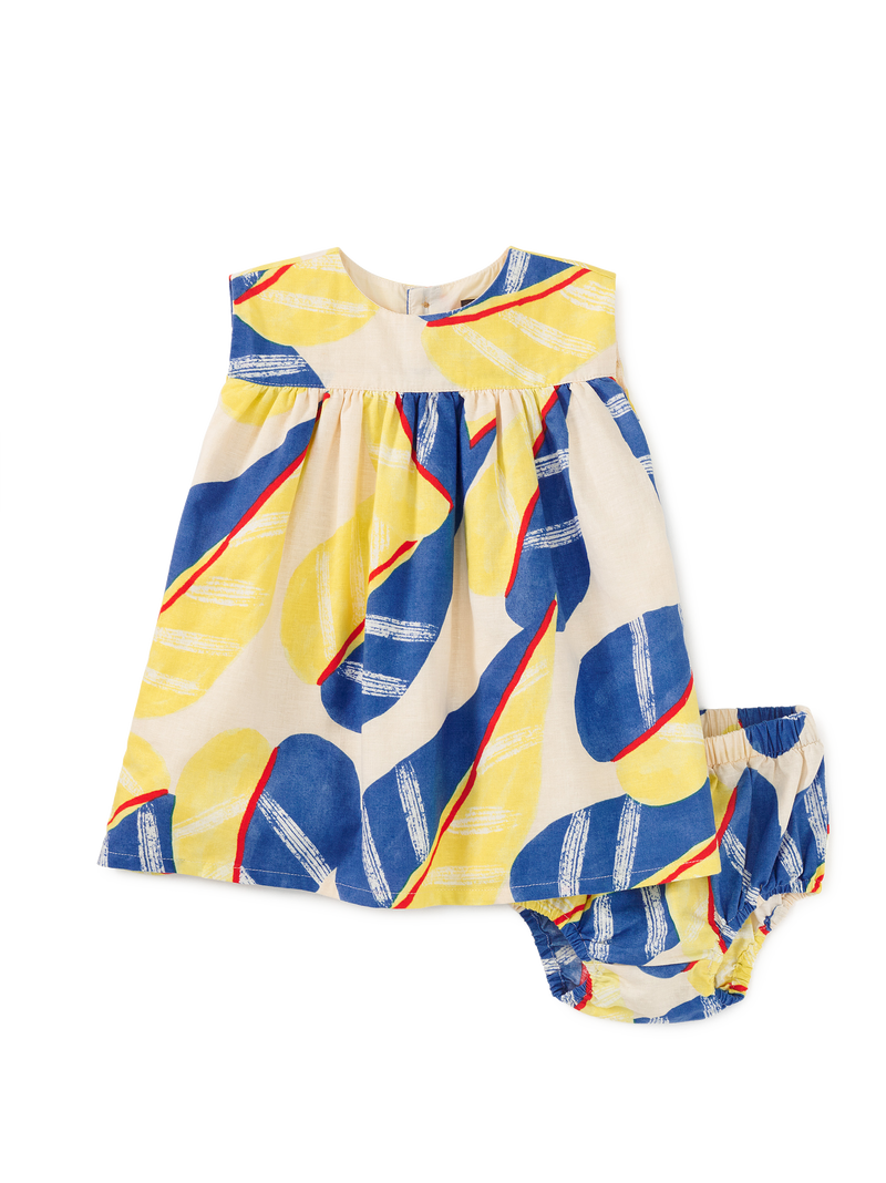 Printed Empire Baby Dress Set in Oversized Tropical Leaf - View 1