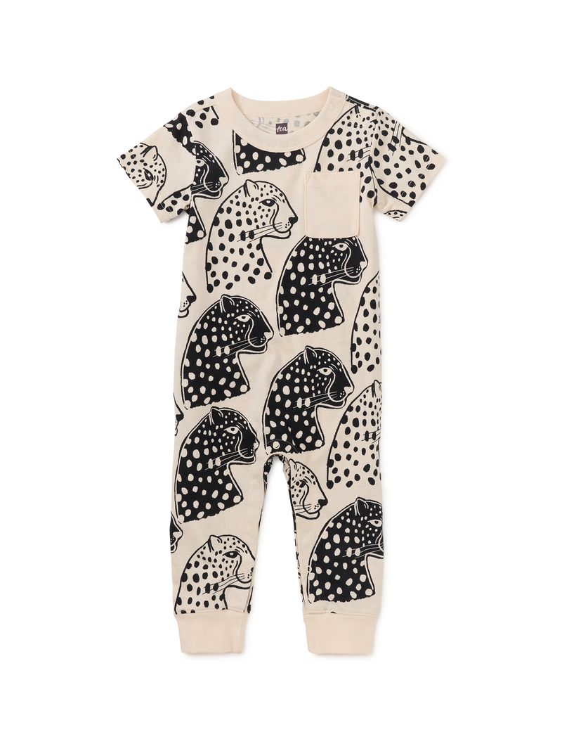 Pocket Baby Romper in Block Print Jaguar - View 1