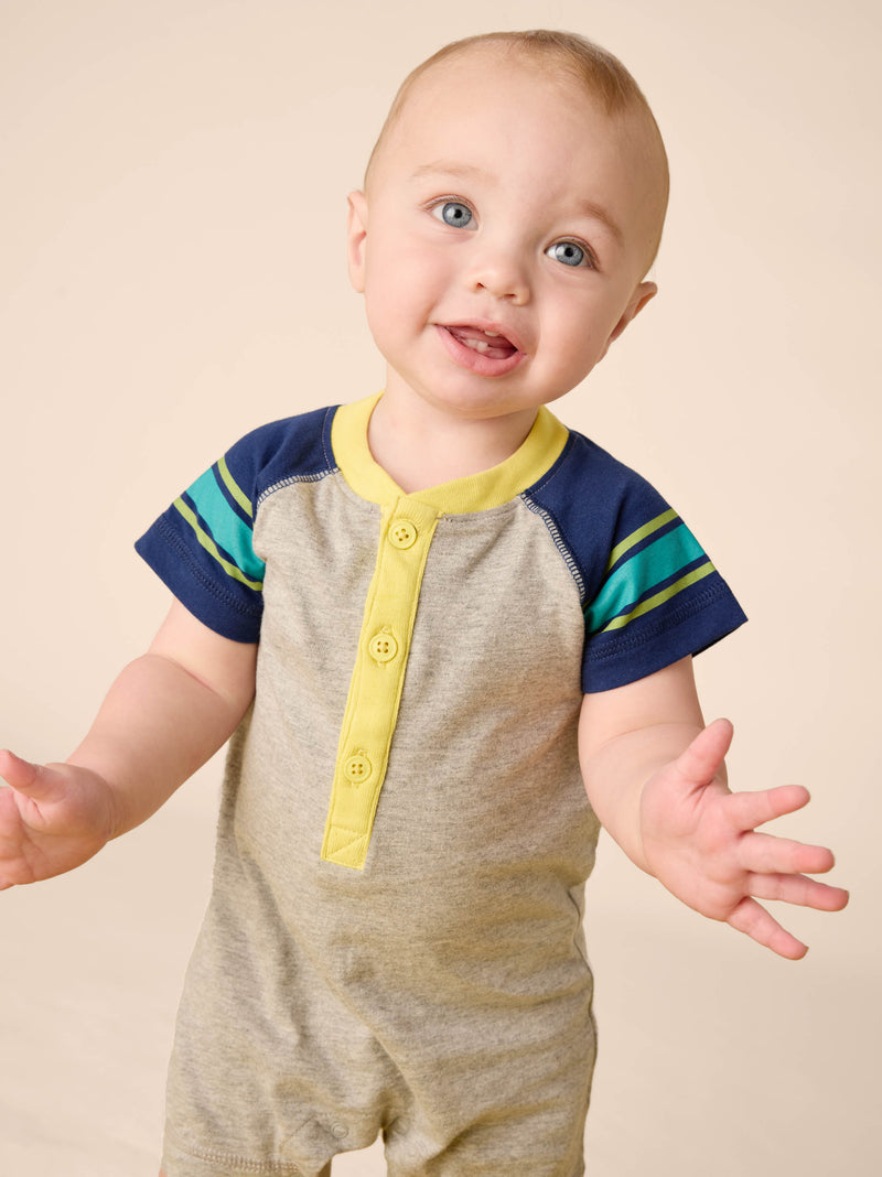 Athletic Henley Baby Romper in Med Heather Grey - View 2
