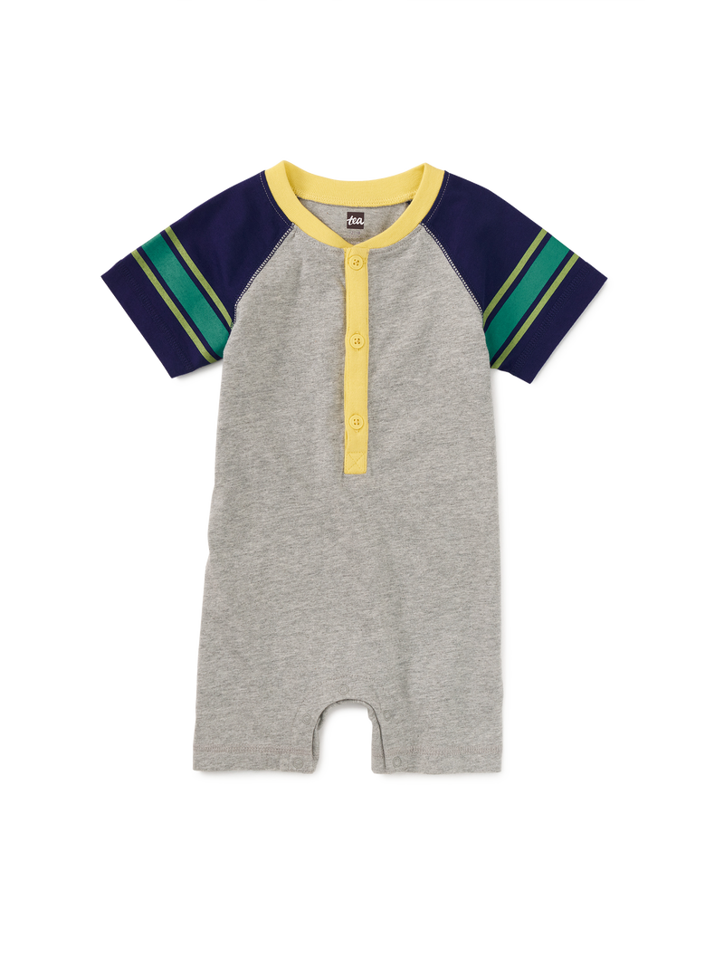 Athletic Henley Baby Romper in Med Heather Grey - View 1