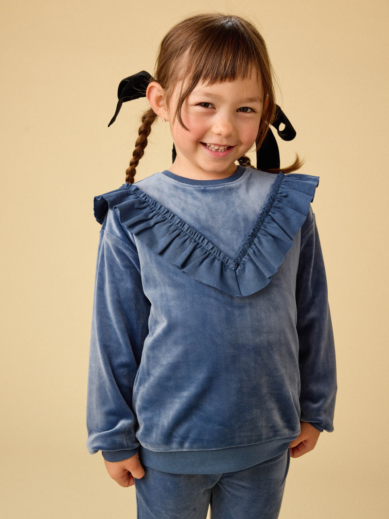 Velour Ruffle Tunic Top in Naval Blue - View 2