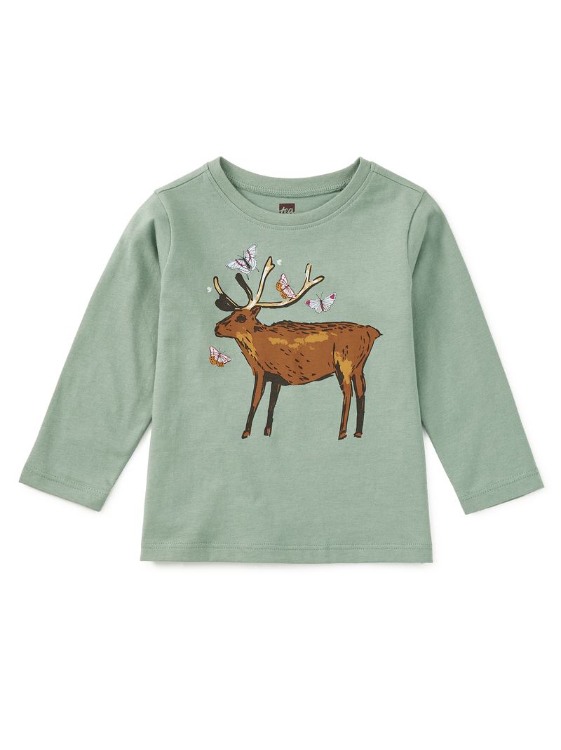 Deer And Butterflies Graphic Tee in Sea - View 2