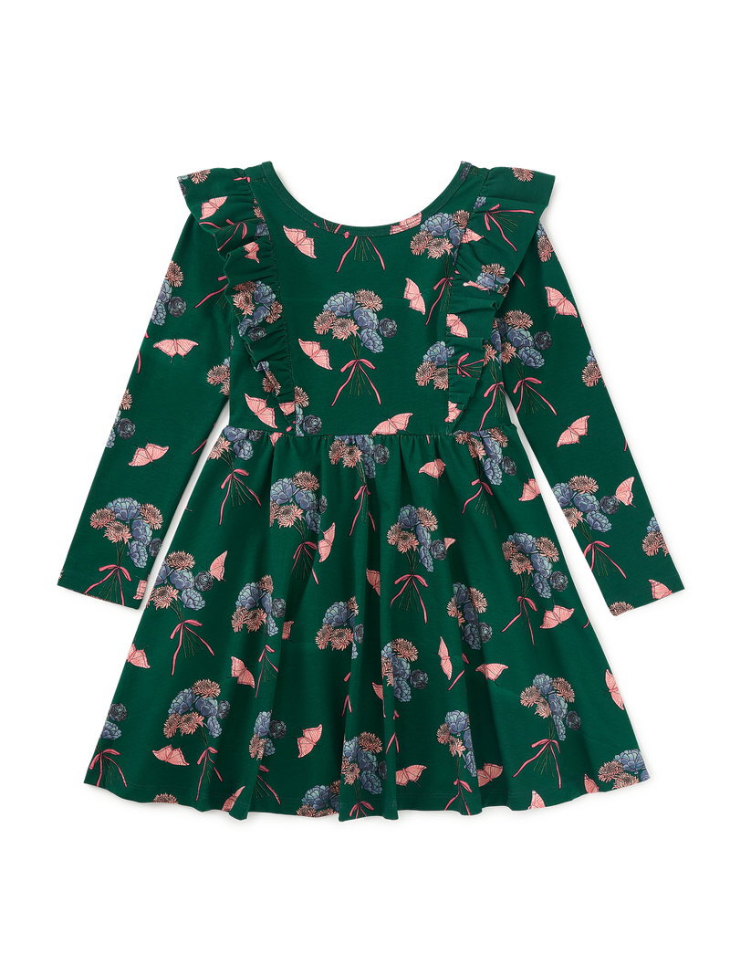 Ruffle Shoulder Ballet Dress in Floral And Butterfly Bouquet - View 1