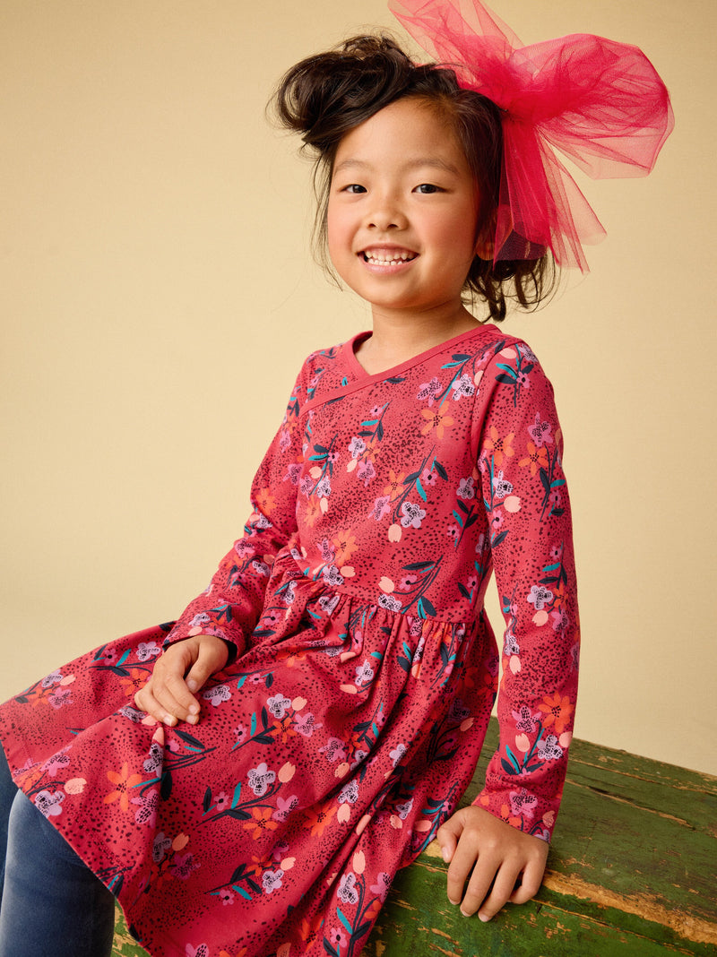 Long Sleeve Wrap Neck Dress in Vintage French Flowers - View 2