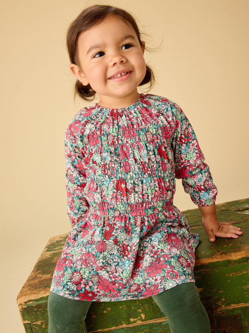 Smocked Blouson Dress in Suzhou Garden Floral - View 2