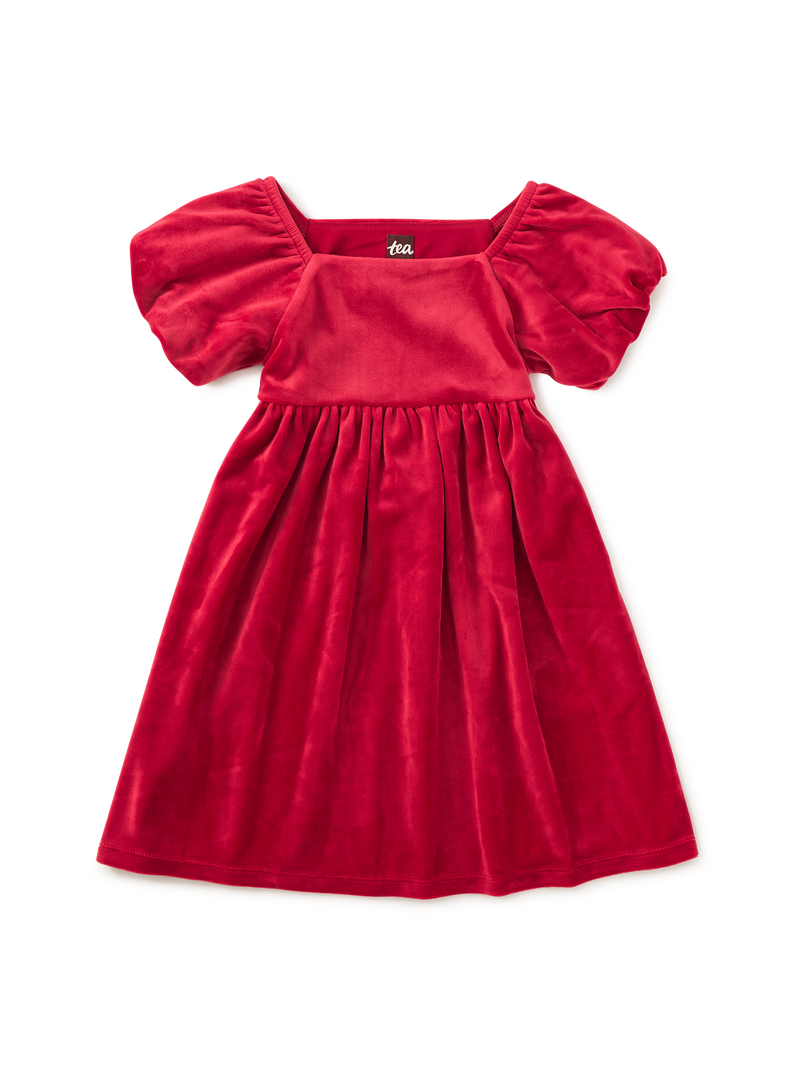 Puff Shoulder Velour Dress in Red Wagon - View 1