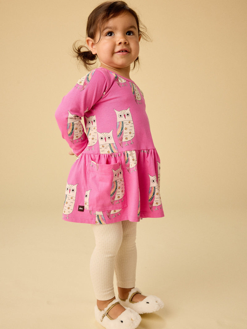Long Sleeve Pocket Dress in Rainbow Eagle Owl - View 2