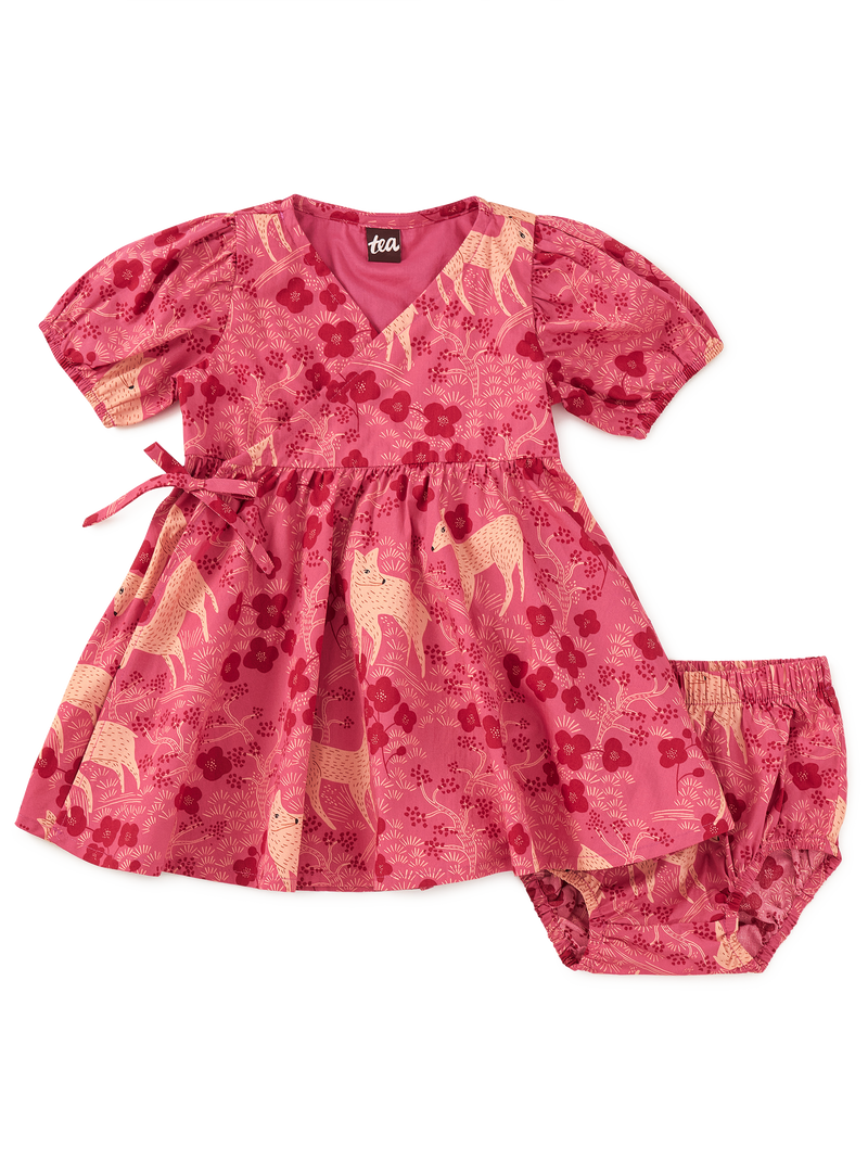 Tie Wrap Neck Dress in Wandering Deer Floral - View 2