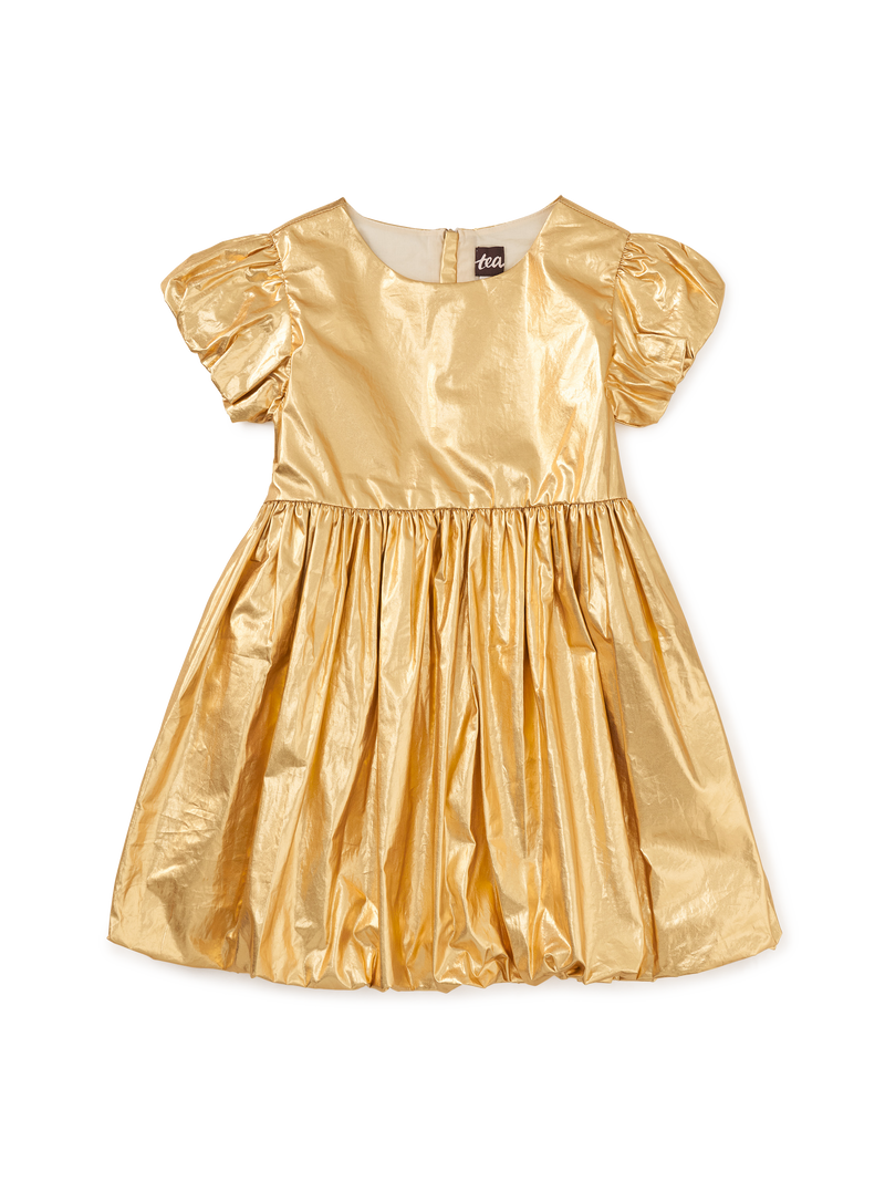 Metallic Balloon Skirted Dress in Metallic Gold - View 1