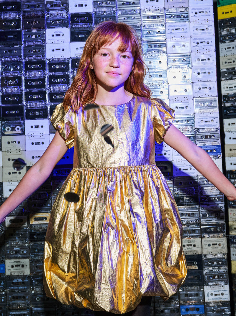 Metallic Balloon Skirted Dress in Metallic Gold - View 2