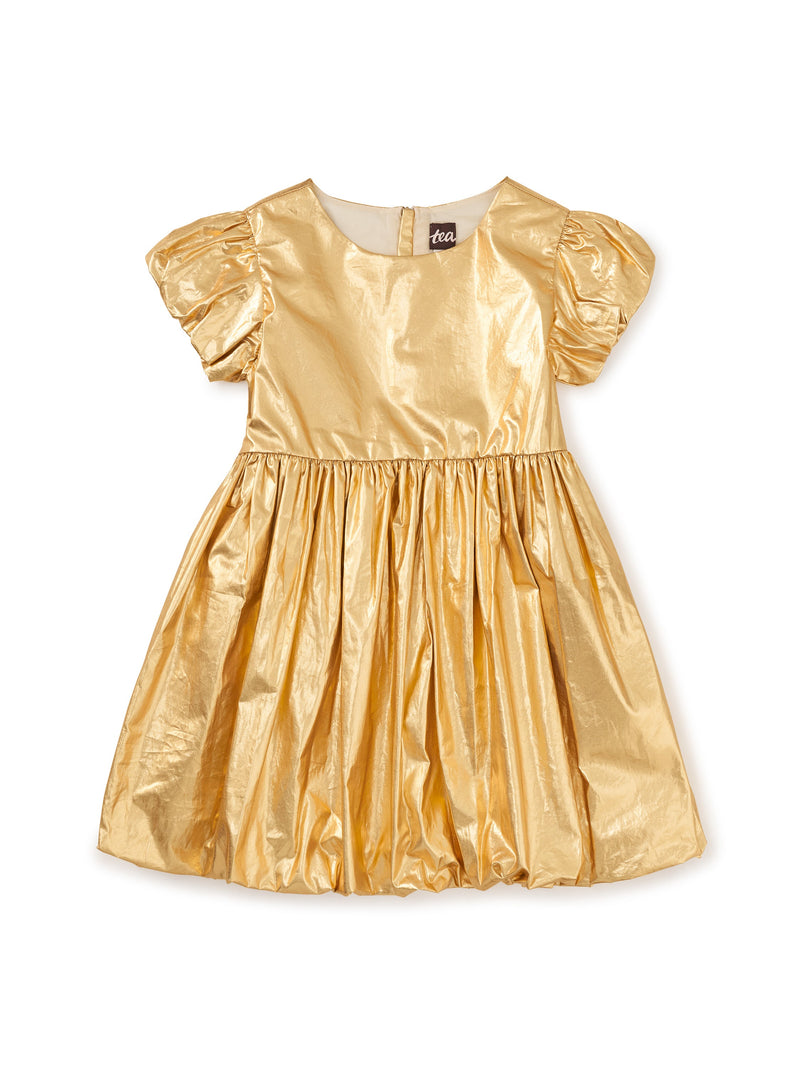 Metallic Balloon Skirted Dress in Metallic Gold - View 1